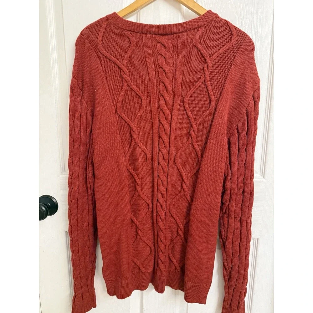 Disney Mickey Mouse Cable Knit Sweater Red Textured Crewneck Holiday Heavy Large